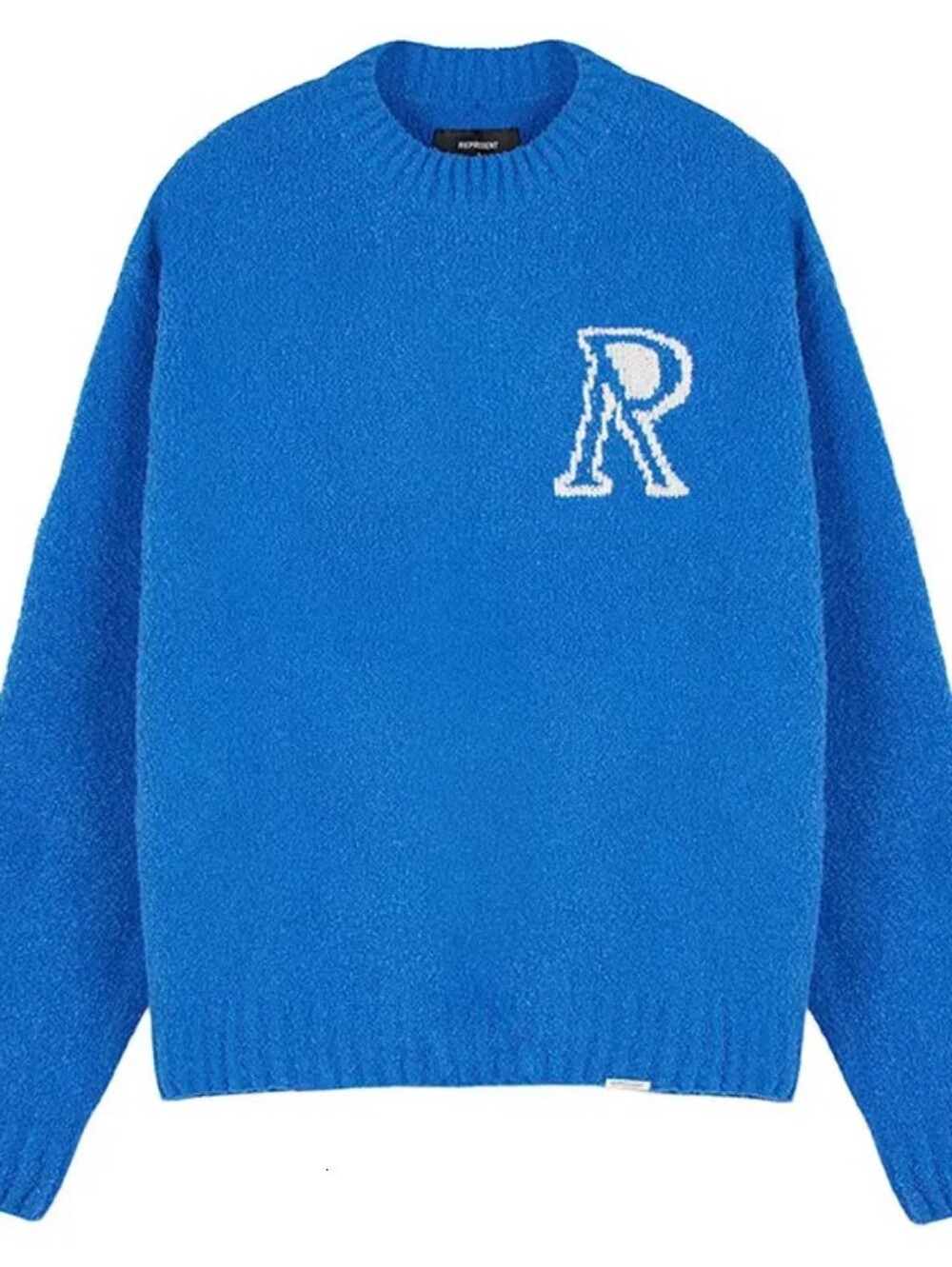 Represent England Initial Boucle Knitted Sweater in Cobalt Blue "R"Logo